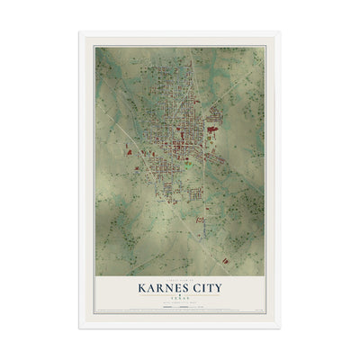 Map of Karnes City, Texas, 12 x 18 inch print in a white wood frame
