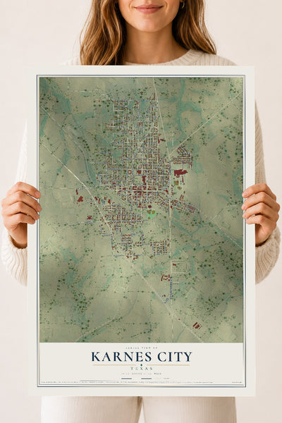 Map of Karnes City, Texas, 18 x 24 inch unframed archival matte print