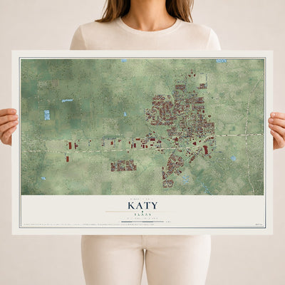 Map of Katy, Texas, 18 x 24 inch unframed archival matte print