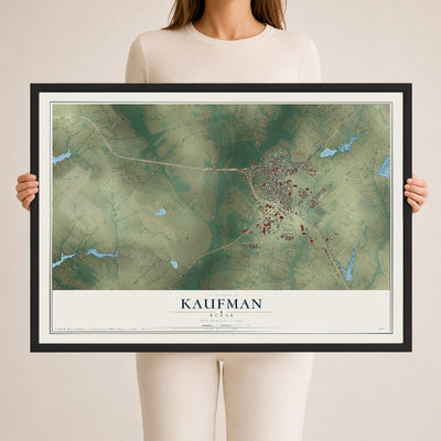 Map of Kaufman, Texas, 24 x 36 inch print in a black wood frame