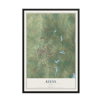 Map of Keene, Texas, 12 x 18 inch print in a black wood frame