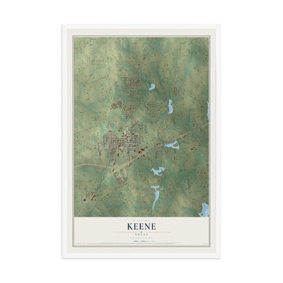 Map of Keene, Texas, 12 x 18 inch print in a white wood frame