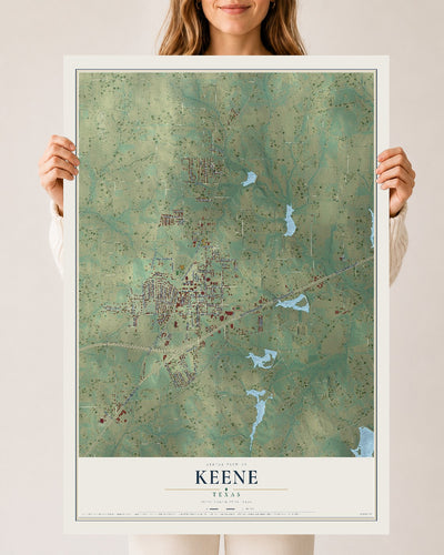 Map of Keene, Texas, 24 x 36 inch unframed archival matte print