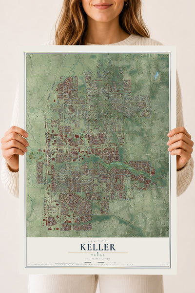 Map of Keller, Texas, 18 x 24 inch unframed archival matte print