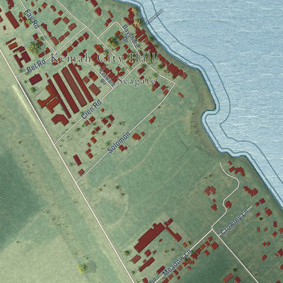 Second close-up of the map of Kemah, Texas print showing more streets and buildings