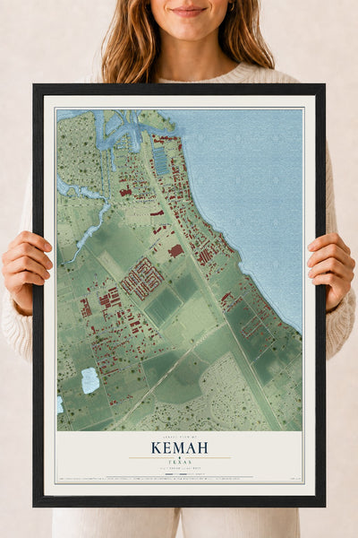 Map of Kemah, Texas, 18 x 24 inch print in a black wood frame
