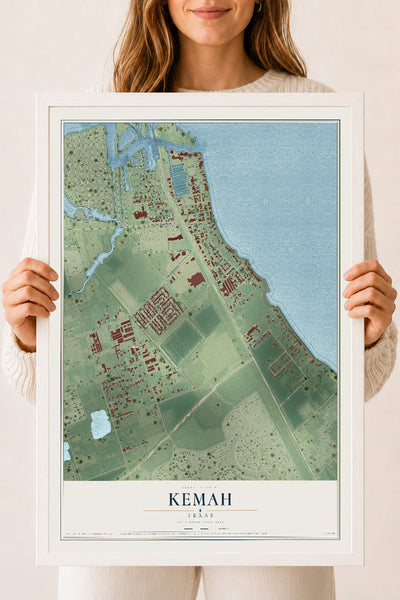 Map of Kemah, Texas, 18 x 24 inch print in a white wood frame