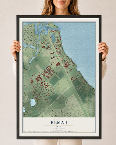 Map of Kemah, Texas, 24 x 36 inch print in a black wood frame