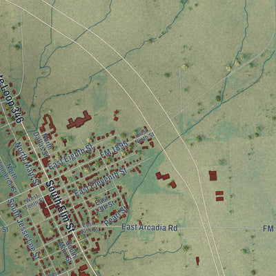 Second close-up of the map of Kemp, Texas print showing more streets and buildings