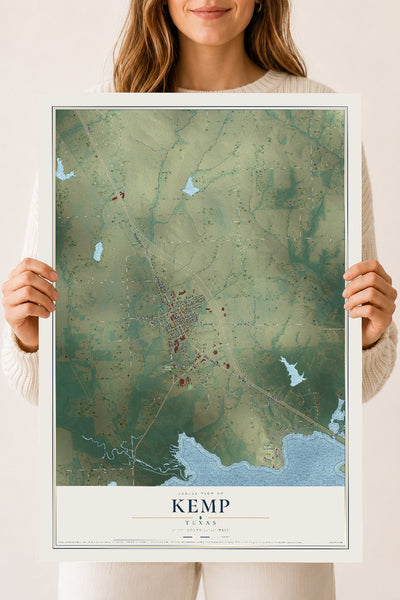 Map of Kemp, Texas, 18 x 24 inch unframed archival matte print