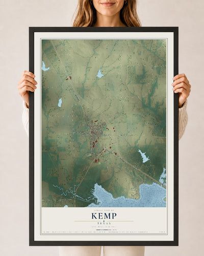 Map of Kemp, Texas, 24 x 36 inch print in a black wood frame