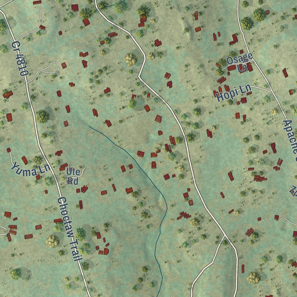 Close-up of the map of Kempner, Texas print showing street and building detail