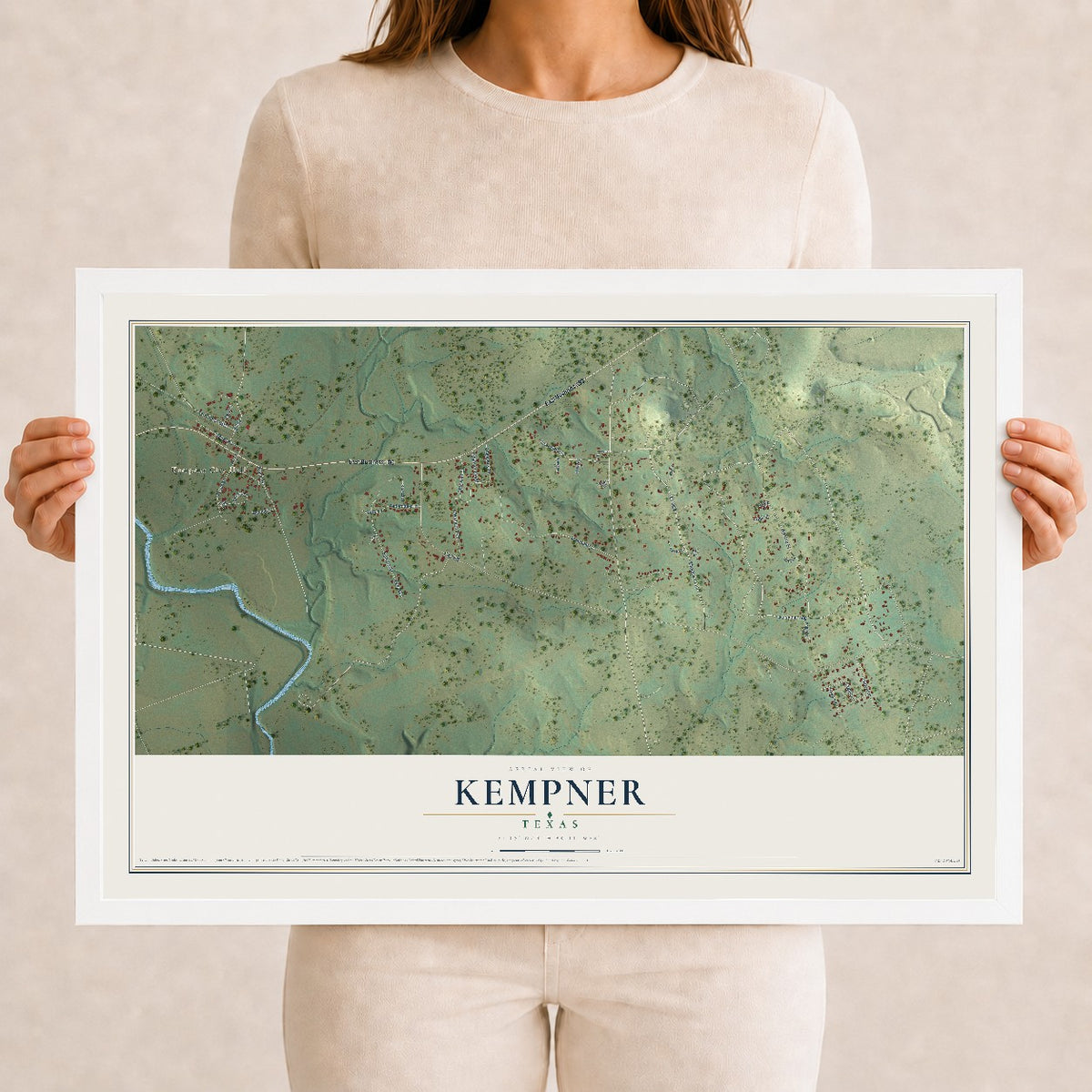Map of Kempner, Texas, 12 x 18 inch print in a white wood frame
