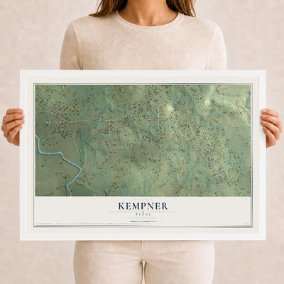 Map of Kempner, Texas, 12 x 18 inch print in a white wood frame