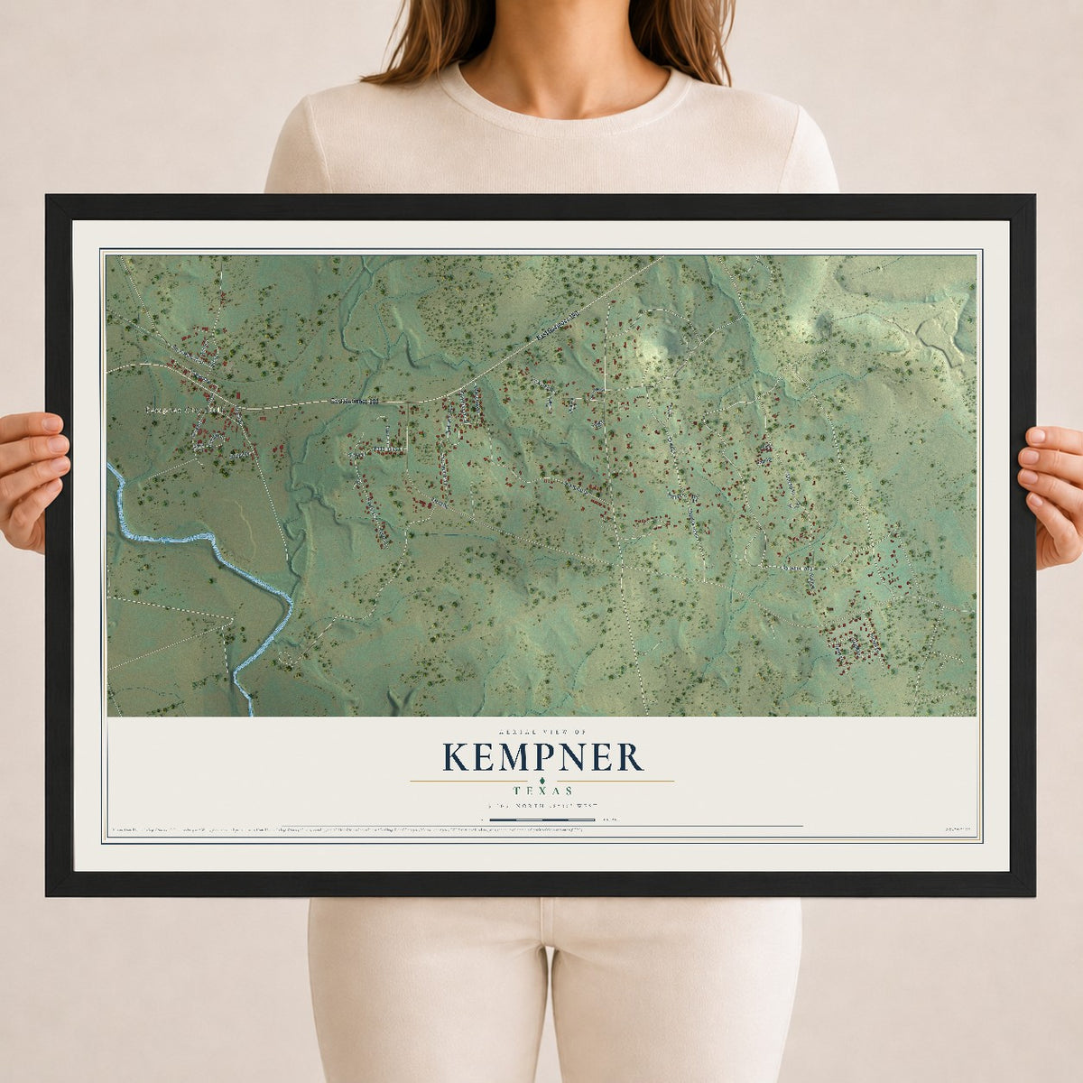 Map of Kempner, Texas, 18 x 24 inch print in a black wood frame