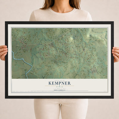 Map of Kempner, Texas, 18 x 24 inch print in a black wood frame