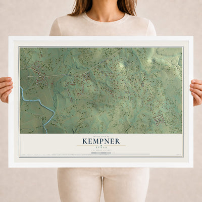 Map of Kempner, Texas, 18 x 24 inch print in a white wood frame