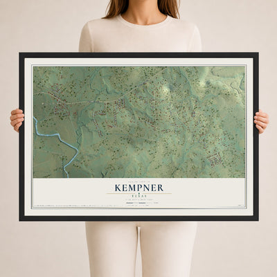 Map of Kempner, Texas, 24 x 36 inch print in a black wood frame