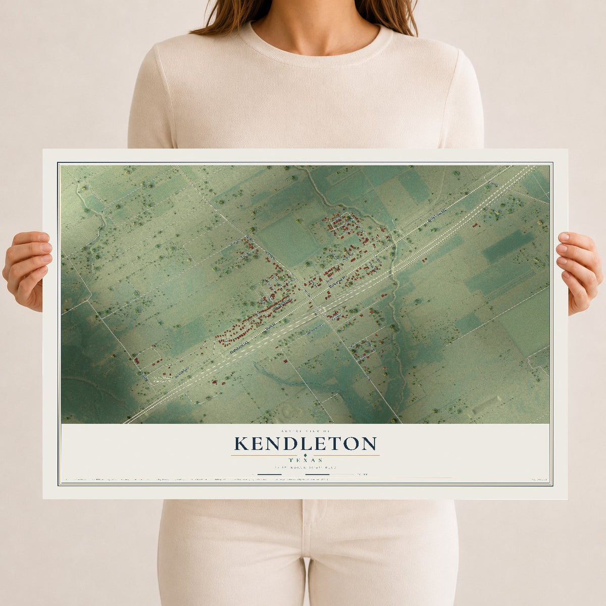 Map of Kendleton, Texas, 12 x 18 inch unframed archival matte print