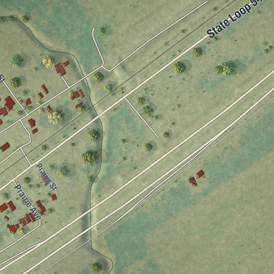 Second close-up of the map of Kendleton, Texas print showing more streets and buildings