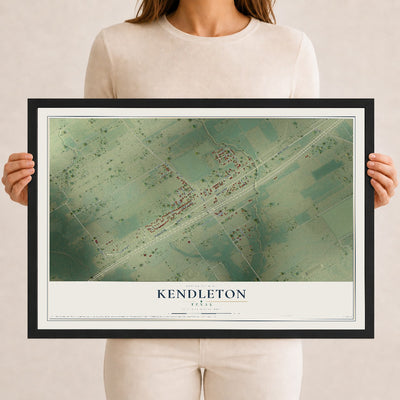 Map of Kendleton, Texas, 12 x 18 inch print in a black wood frame