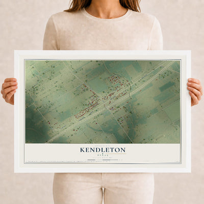 Map of Kendleton, Texas, 12 x 18 inch print in a white wood frame