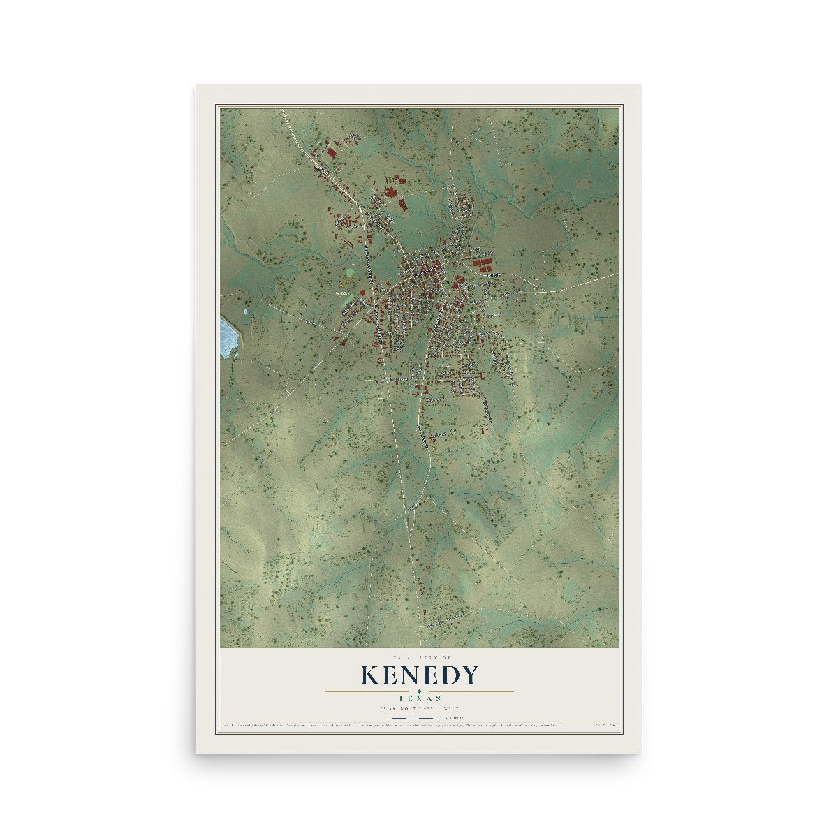Map of Kenedy, Texas, 12 x 18 inch unframed archival matte print
