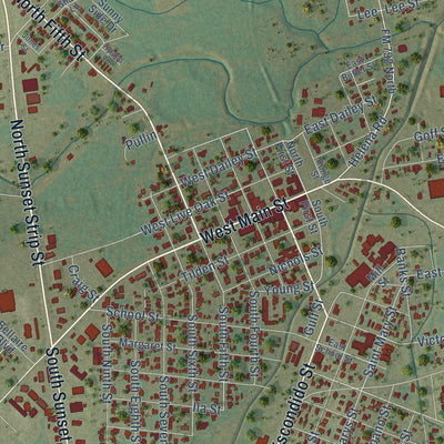Close-up of the map of Kenedy, Texas print showing street and building detail