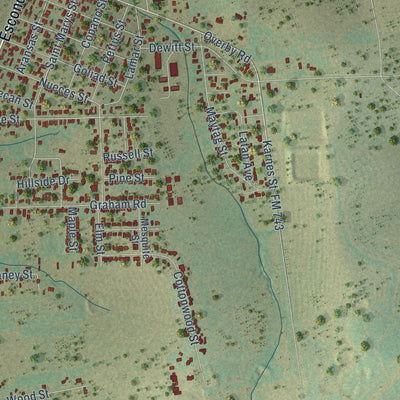 Second close-up of the map of Kenedy, Texas print showing more streets and buildings