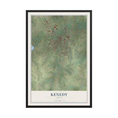 Map of Kenedy, Texas, 12 x 18 inch print in a black wood frame