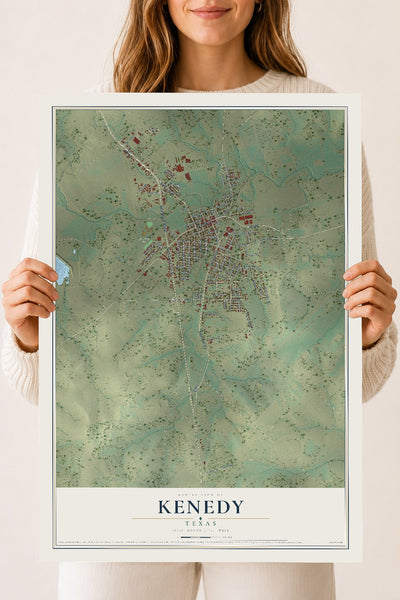Map of Kenedy, Texas, 18 x 24 inch unframed archival matte print