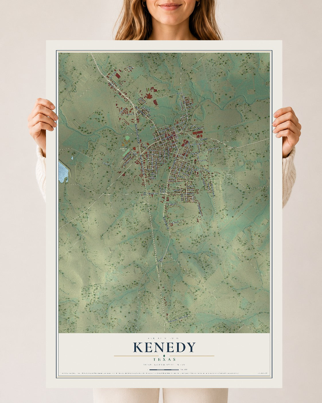 Map of Kenedy, Texas, 24 x 36 inch unframed archival matte print