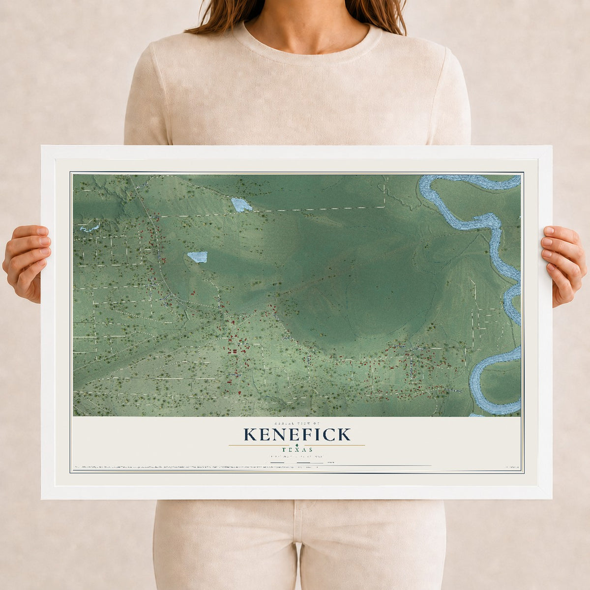 Map of Kenefick, Texas, 12 x 18 inch print in a white wood frame
