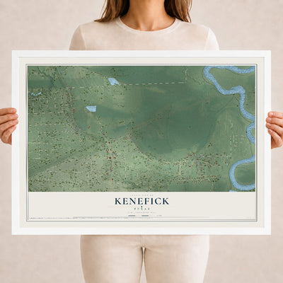 Map of Kenefick, Texas, 18 x 24 inch print in a white wood frame