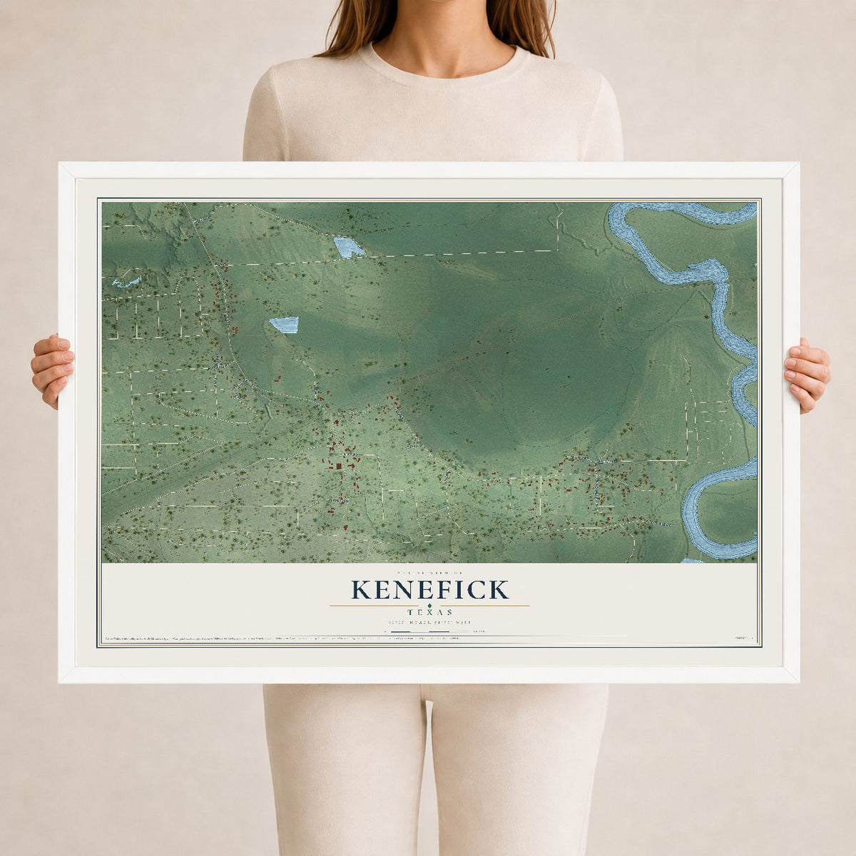Map of Kenefick, Texas, 24 x 36 inch print in a white wood frame