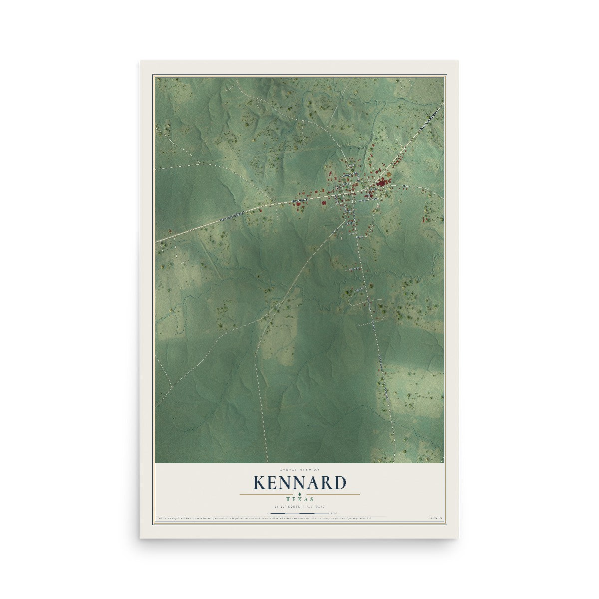 Map of Kennard, Texas, 12 x 18 inch unframed archival matte print