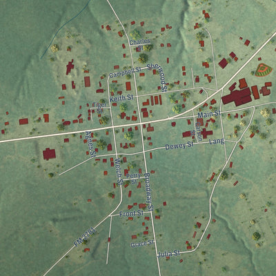 Close-up of the map of Kennard, Texas print showing street and building detail