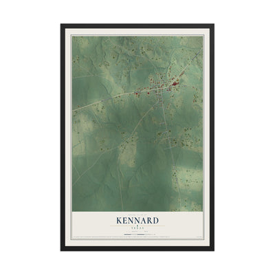 Map of Kennard, Texas, 12 x 18 inch print in a black wood frame