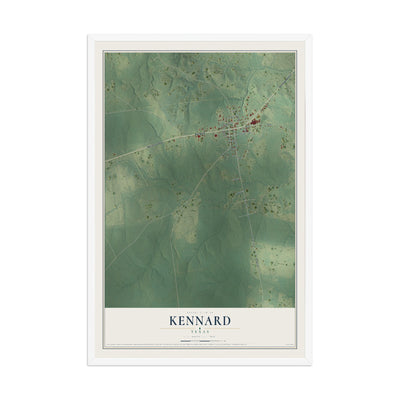 Map of Kennard, Texas, 12 x 18 inch print in a white wood frame
