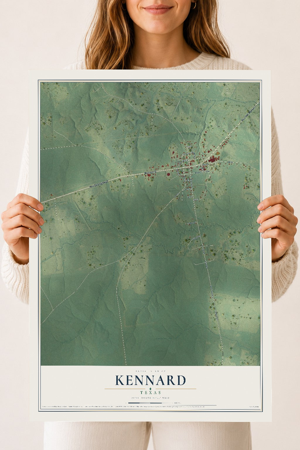 Map of Kennard, Texas, 18 x 24 inch unframed archival matte print
