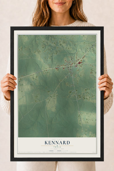 Map of Kennard, Texas, 18 x 24 inch print in a black wood frame