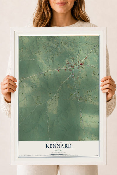 Map of Kennard, Texas, 18 x 24 inch print in a white wood frame