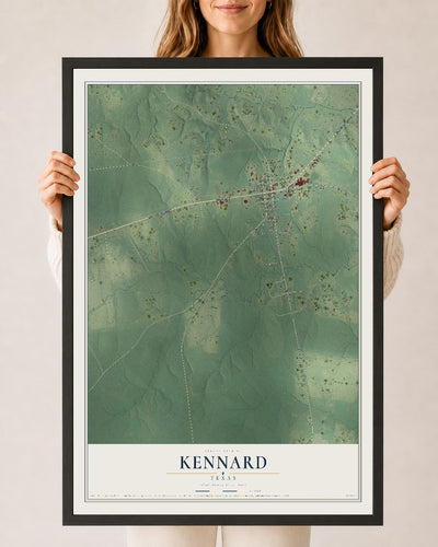 Map of Kennard, Texas, 24 x 36 inch print in a black wood frame