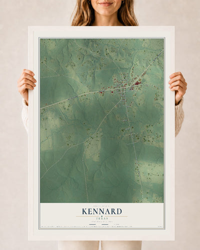 Map of Kennard, Texas, 24 x 36 inch print in a white wood frame