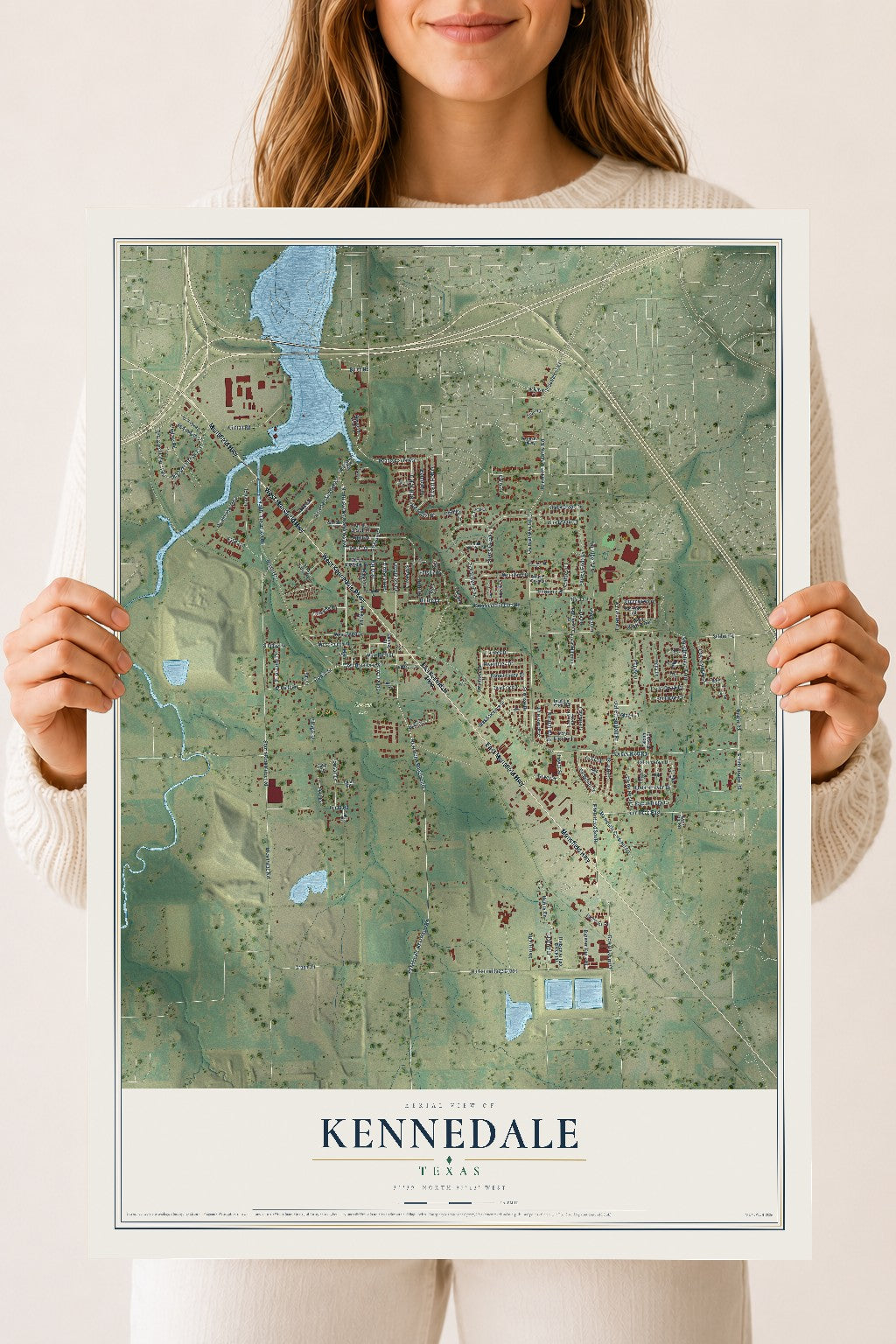 Map of Kennedale, Texas, 18 x 24 inch unframed archival matte print