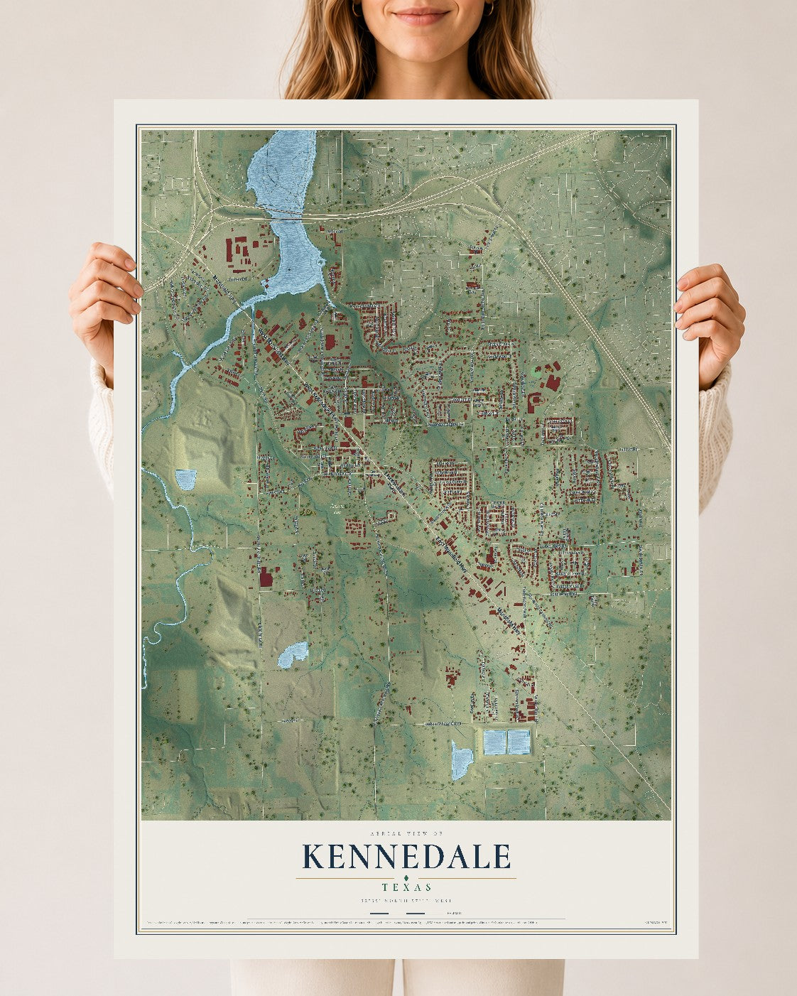 Map of Kennedale, Texas, 24 x 36 inch unframed archival matte print