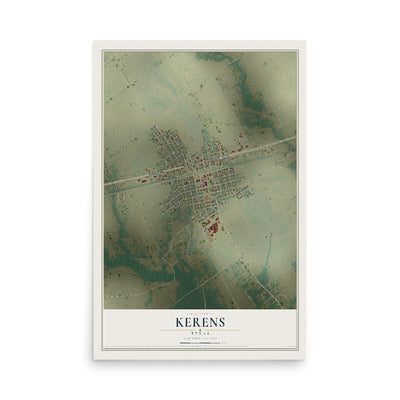 Map of Kerens, Texas, 12 x 18 inch unframed archival matte print