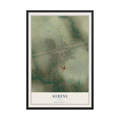 Map of Kerens, Texas, 12 x 18 inch print in a black wood frame