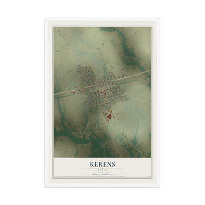 Map of Kerens, Texas, 12 x 18 inch print in a white wood frame