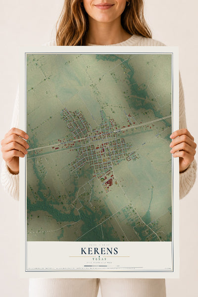 Map of Kerens, Texas, 18 x 24 inch unframed archival matte print